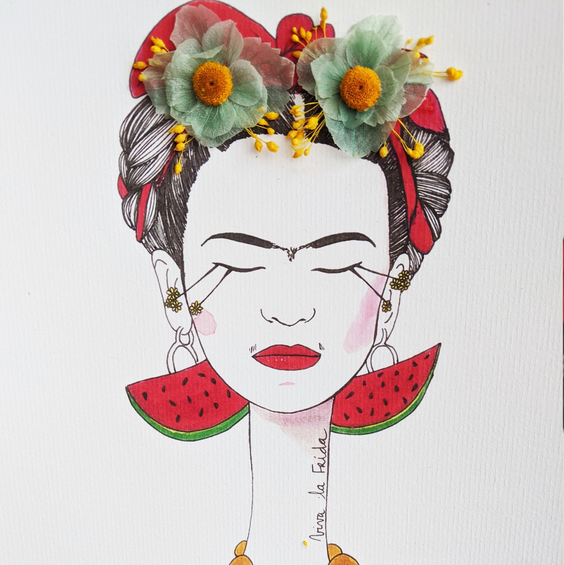 Retrato de Frida con Flores - Verónica Maraver